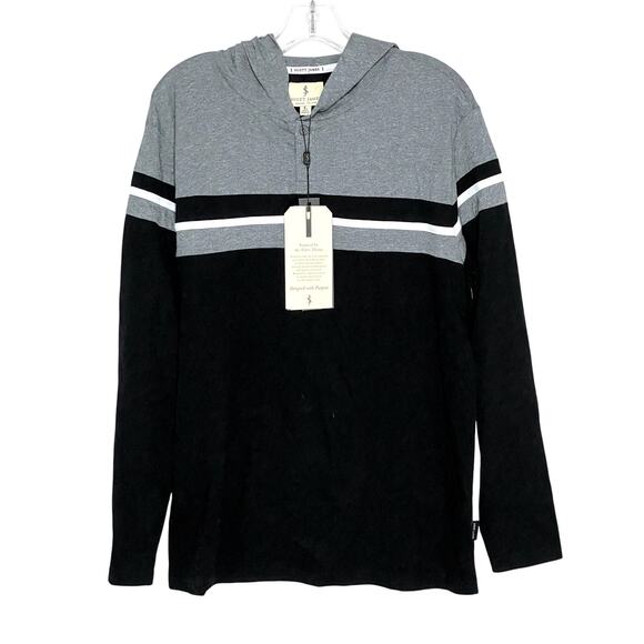 Scott James England Henley Pullover Sweater Hoodie Men L Colorblock Striped NWT - Picture 2 of 11